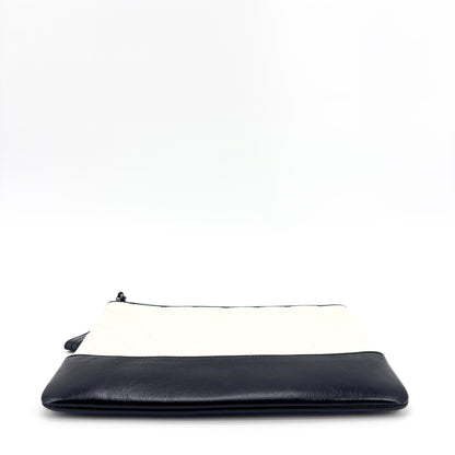 Chanel Gabrielle O Case Clutch Quilted Aged Calfskin, White, Leather, Clutch
