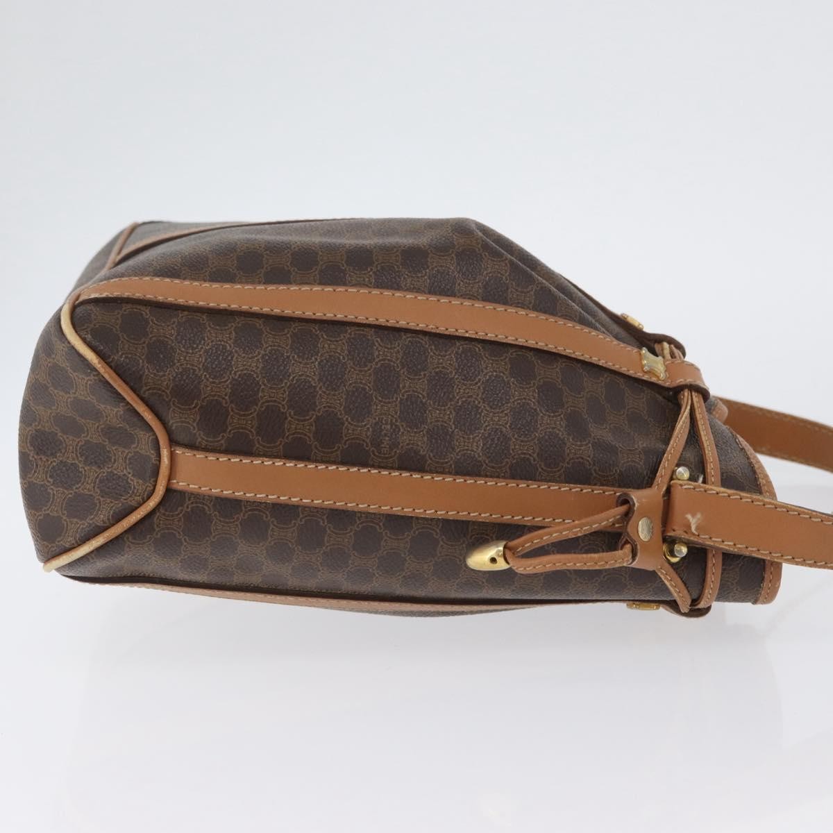Celine Vintage Shoulder Bag Macadam Canvas & Leather, Brown, Canvas, Shoulder Bag