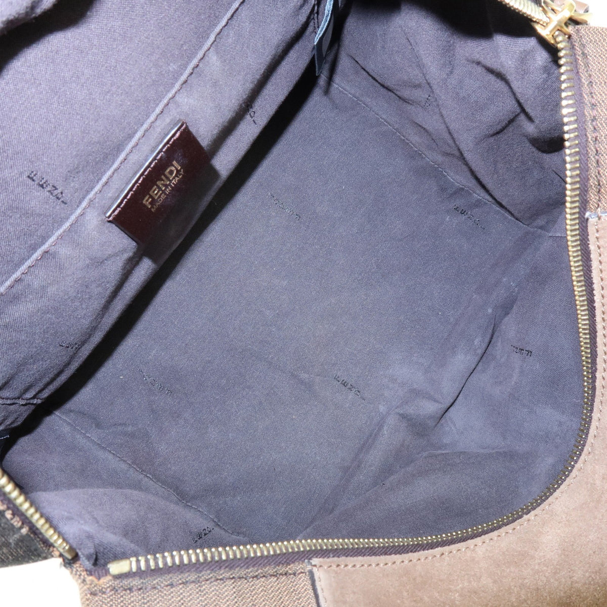 Fendi Boxy Leather with Pequin Canvas, Brown, Leather, Tote Bag