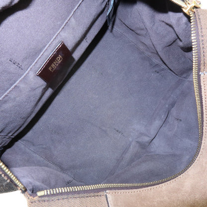 Fendi Boxy Leather with Pequin Canvas, Brown, Leather, Tote Bag