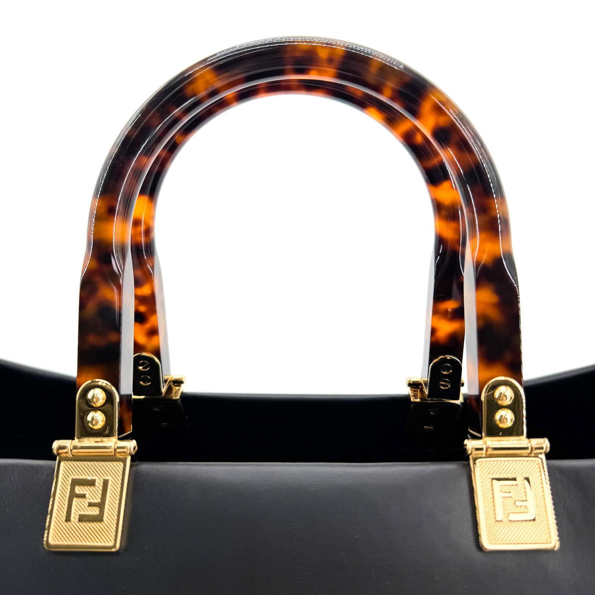 Fendi Sunshine Shopper Leather, Black, Leather, Tote Bag