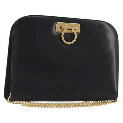 Salvatore Ferragamo Vintage Gancini Chain Leather, Black, Leather, Shoulder Bag