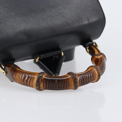 Gucci Vintage Bamboo Leather, Black, Leather, Backpack