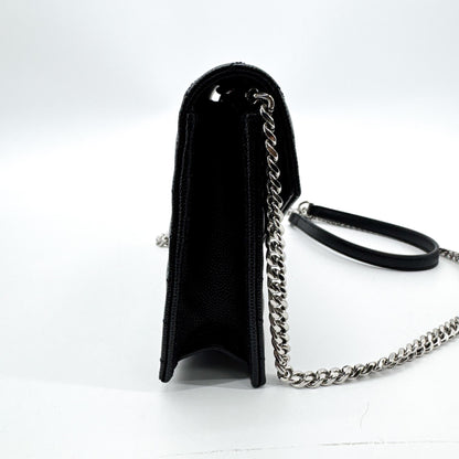 Saint Laurent Classic Monogram Wallet on Chain Matelasse Chevron Leather, Black, Leather, Crossbody Bag