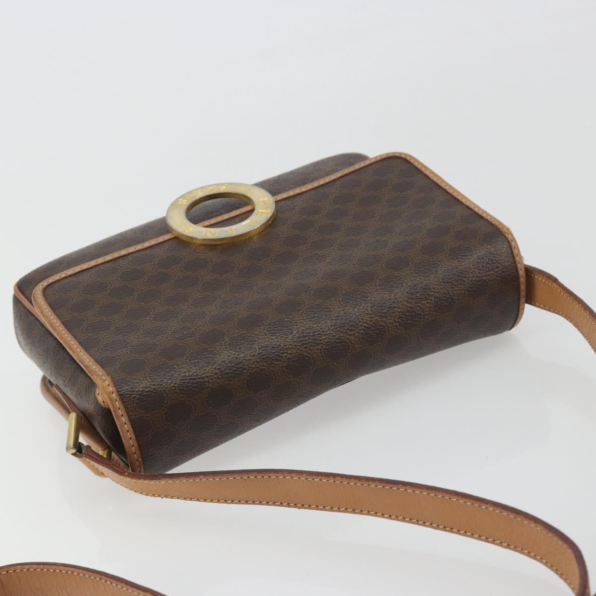 Celine Vintage Macadam Circle Logo Canvas and Leather, Brown, Canvas, Shoulder Bag