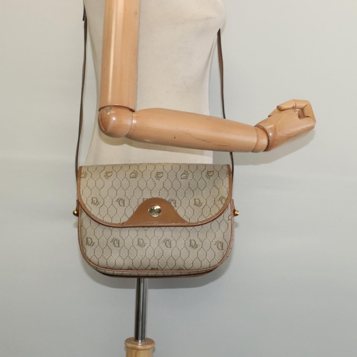 Christian Dior Vintage Honeycomb Canvas, Beige, Canvas, Shoulder Bag