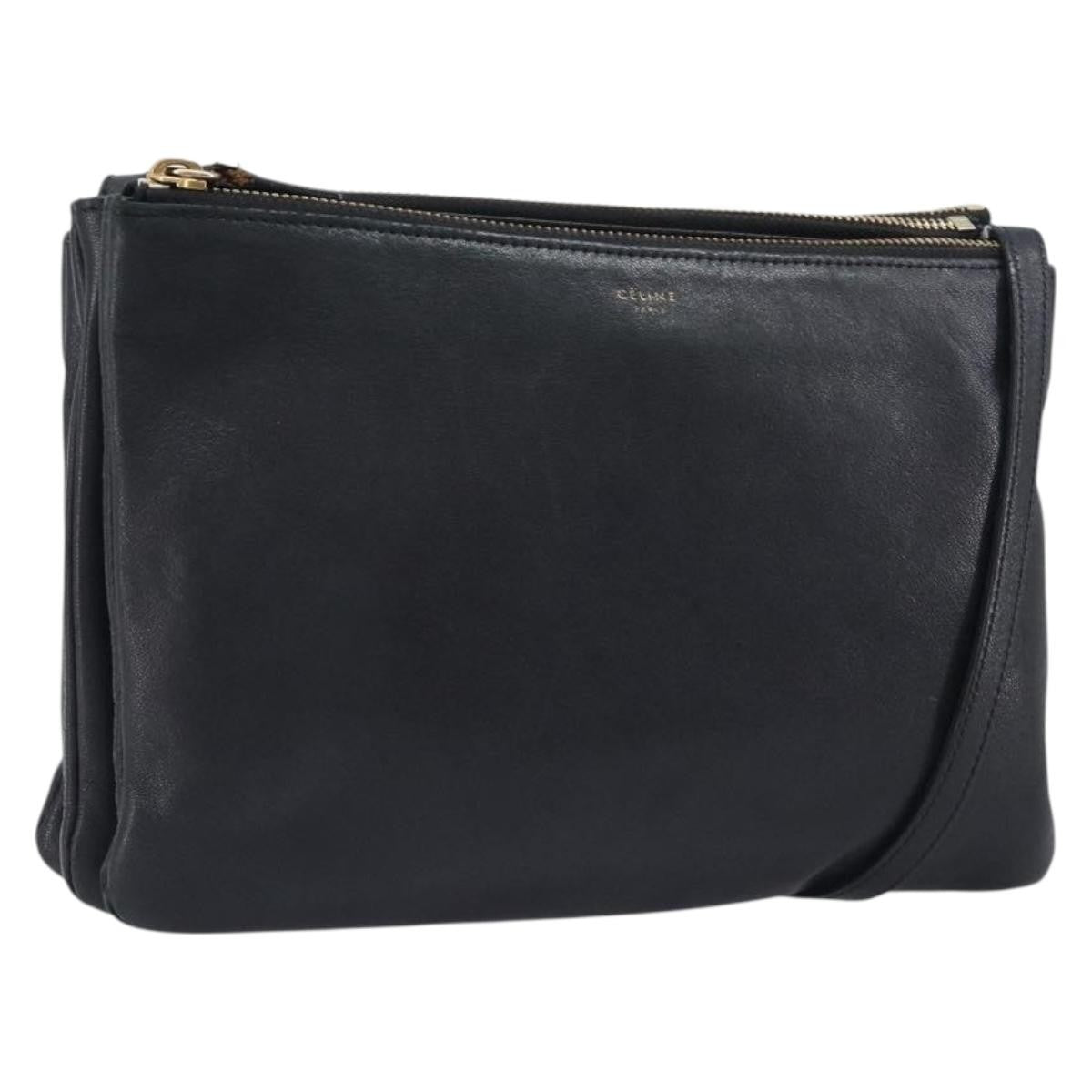 Celine Trio Leather, Black, Leather, Crossbody Bag