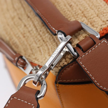 Loewe Puzzle Leather and Raffia, Beige, Leather, Handbag