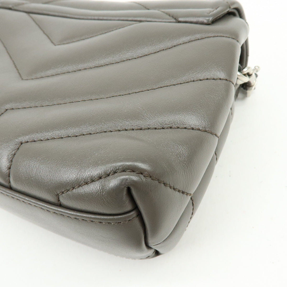 Saint Laurent Loulou Matelasse Chevron Leather, Gray, Leather, Shoulder Bag