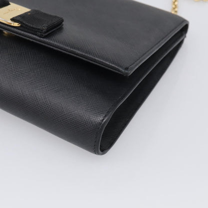 Salvatore Ferragamo Vala Chain Leather, Black, Leather, Shoulder Bag