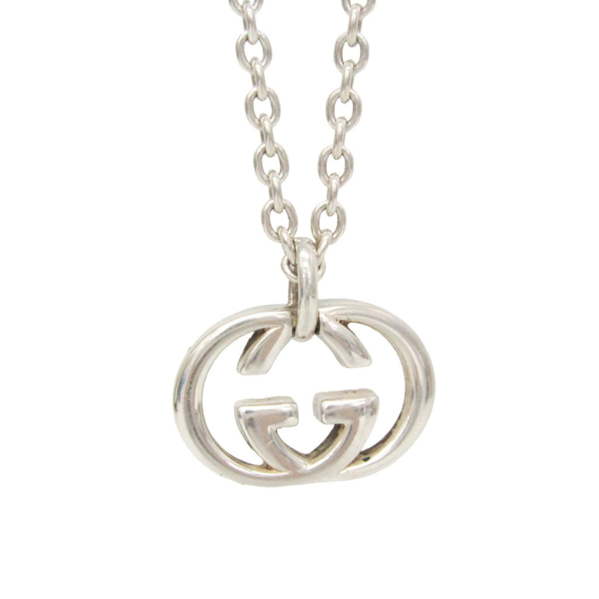 Gucci Engraved Interlocking G Chain Link Pendant Sterling Silver, Silver, Silver, Necklace