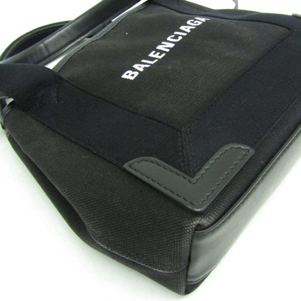 Balenciaga Navy Cabas Canvas with Leather, Black, Canvas, Tote Bag