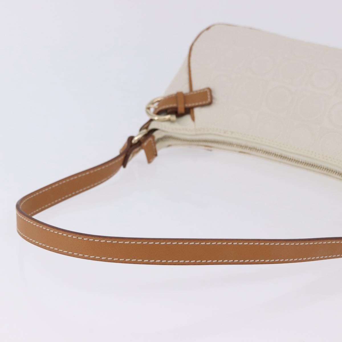 Salvatore Ferragamo Gancini Canvas and Leather, White, Canvas, Clutch