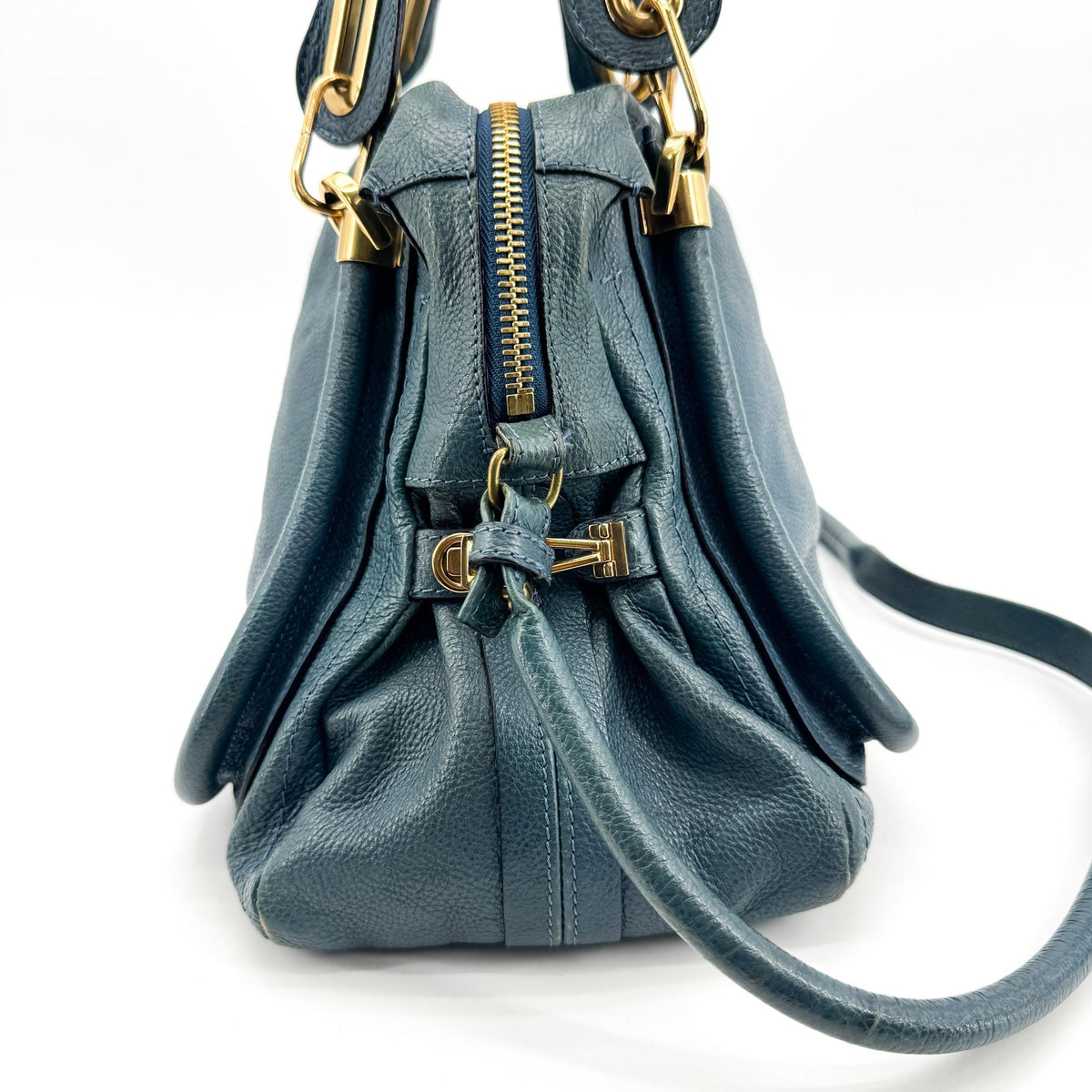 Chloe Paraty Quilted Leather, Blue, Leather, Handbag