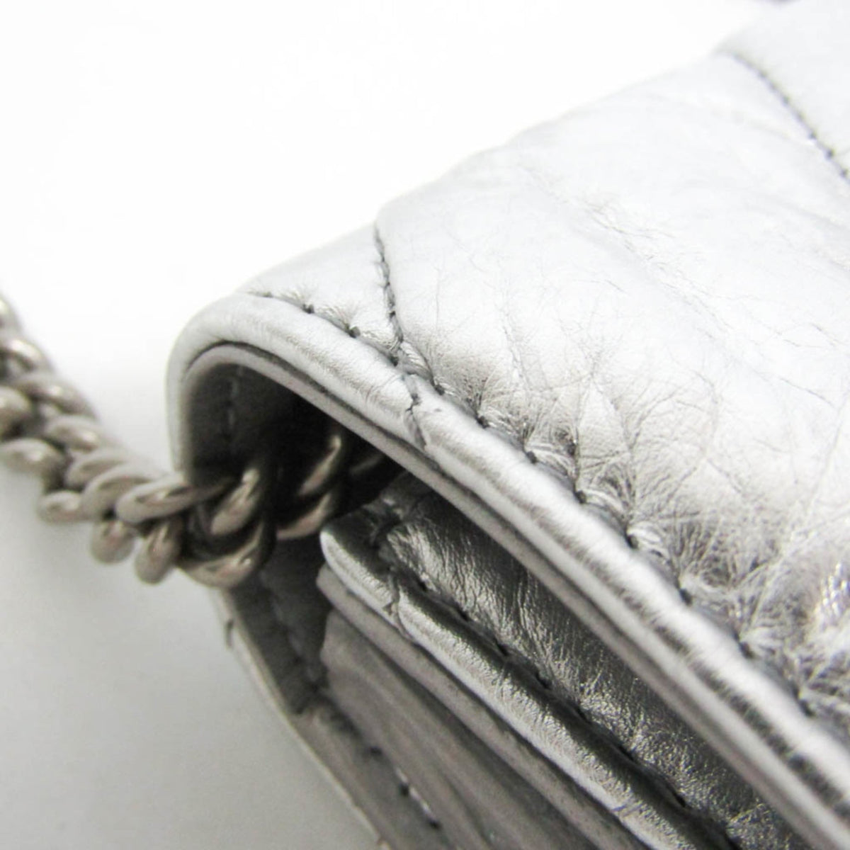 Balenciaga Crush Chain Flap Leather, Silver, Leather, Handbag