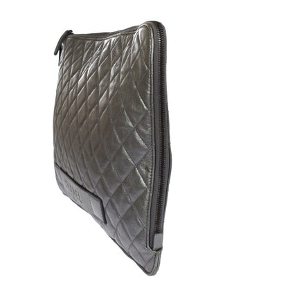 Chanel iPad Pouch Quilted Lambskin, BLACK, LEATHER, Clutche & pouche