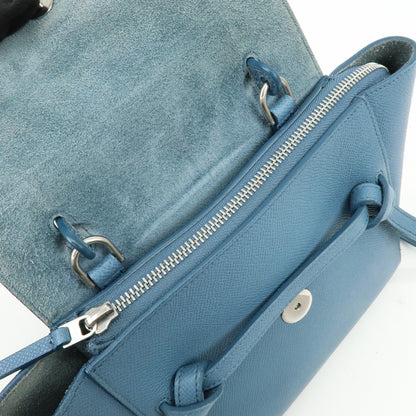 Celine Belt Textured Leather, Blue, Leather, Handbag