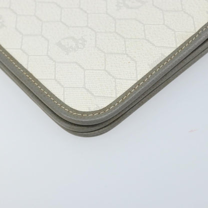 Christian Dior Vintage Honeycomb Zip Coated Canvas, White, Canvas, Clutch