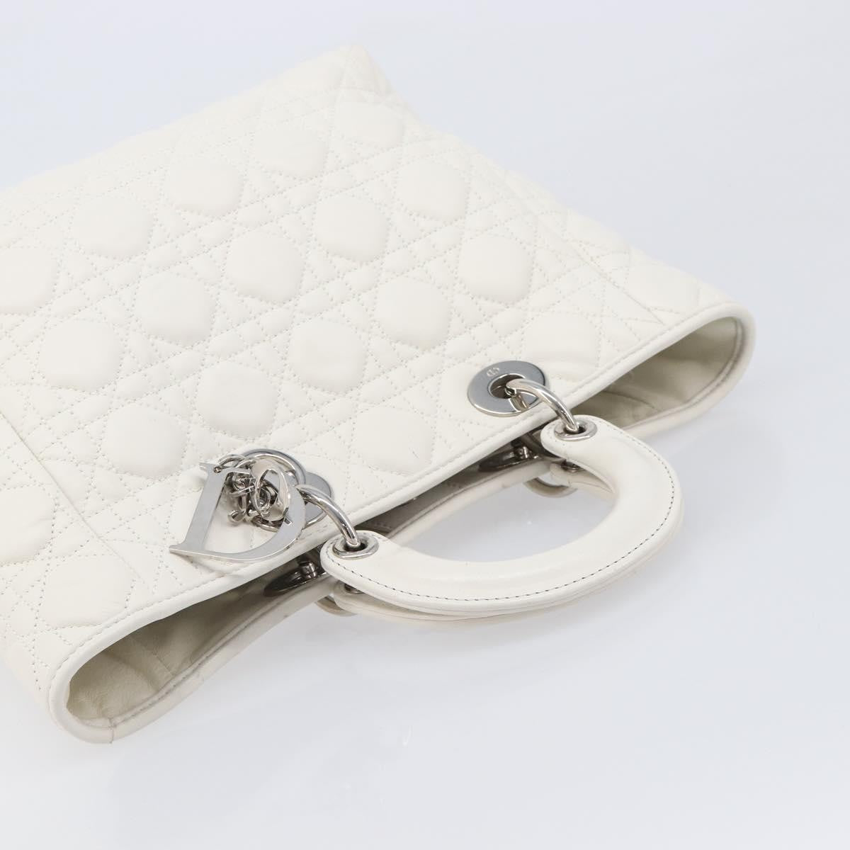 Christian Dior Lady Dior Cannage Quilt Lambskin, White, Leather, Handbag