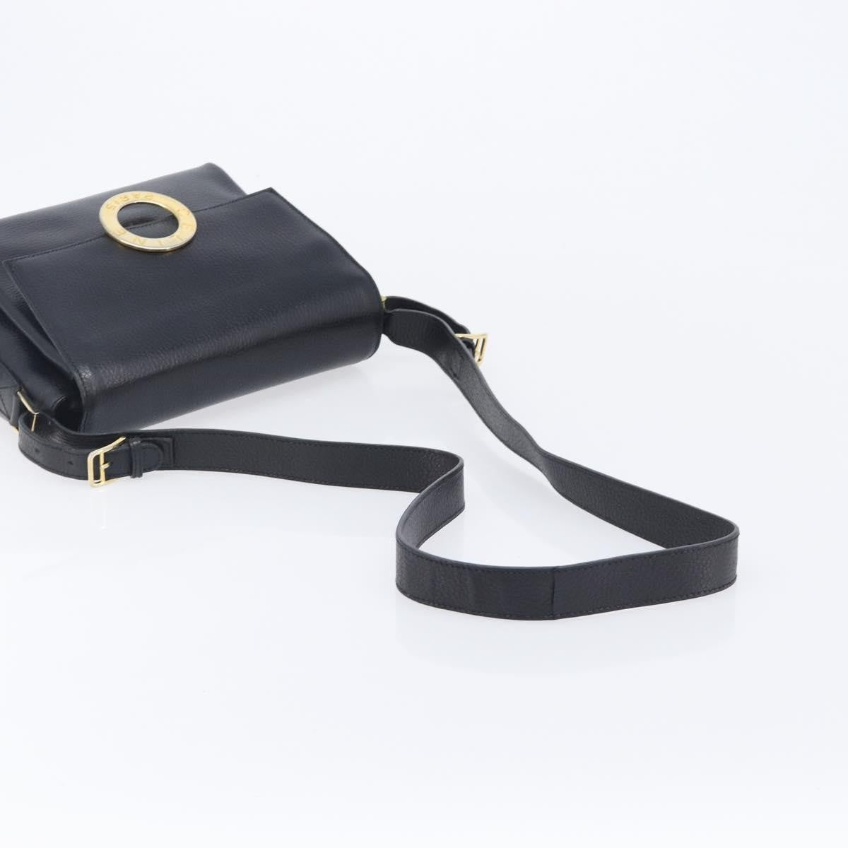 Celine Vintage Circle Logo Leather, Black, Leather, Crossbody Bag