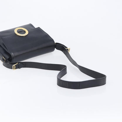 Celine Vintage Circle Logo Leather, Black, Leather, Crossbody Bag