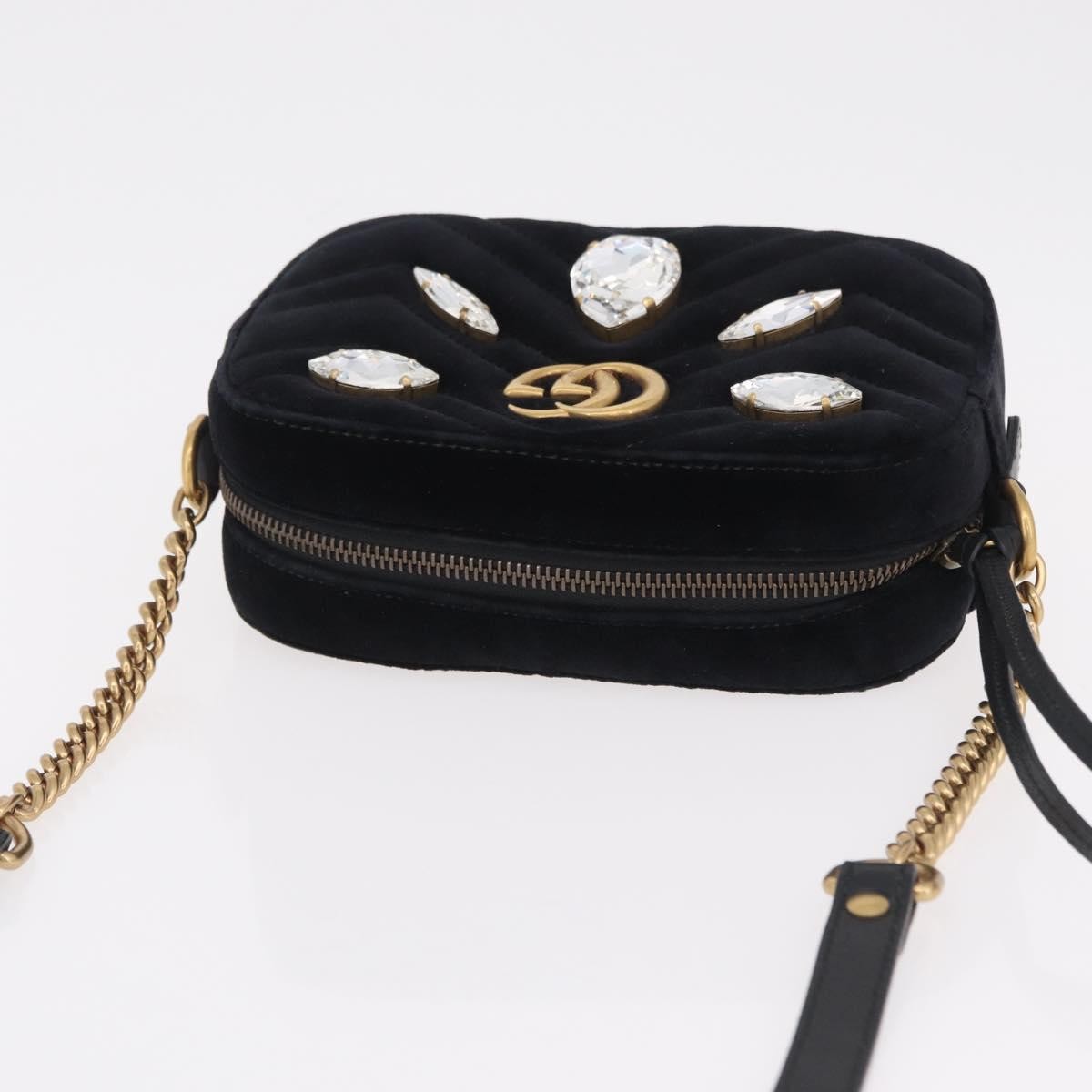 Gucci GG Marmont Crystal Embellished Matelasse Velvet, Black, Velvet, Shoulder Bag