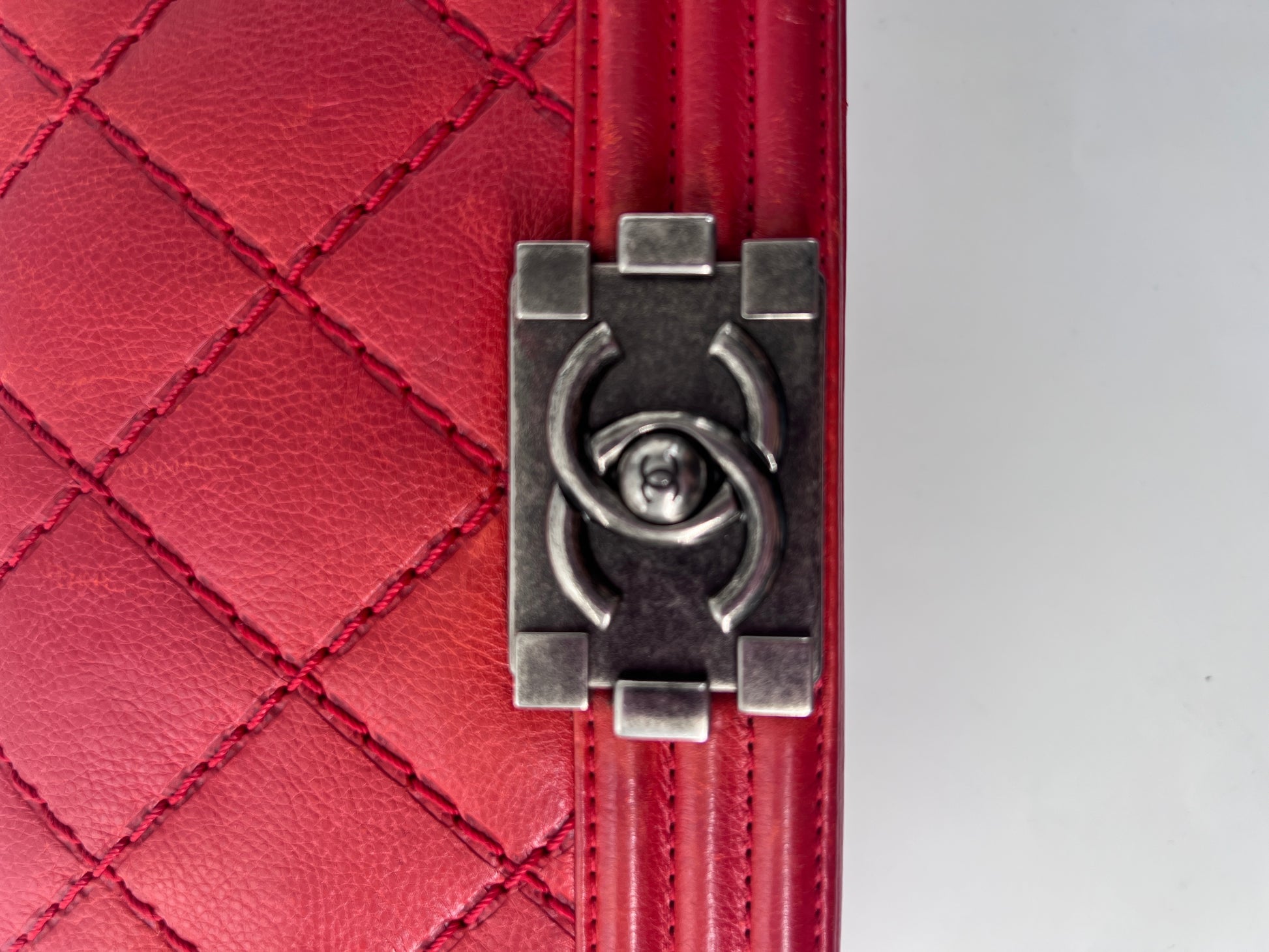 Chanel Boy Flap Bag Quilted Lambskin, RED, LEATHER, Shoulder bag