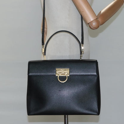Salvatore Ferragamo Gancini Convertible Top Handle Leather, Black, Leather, Handbag