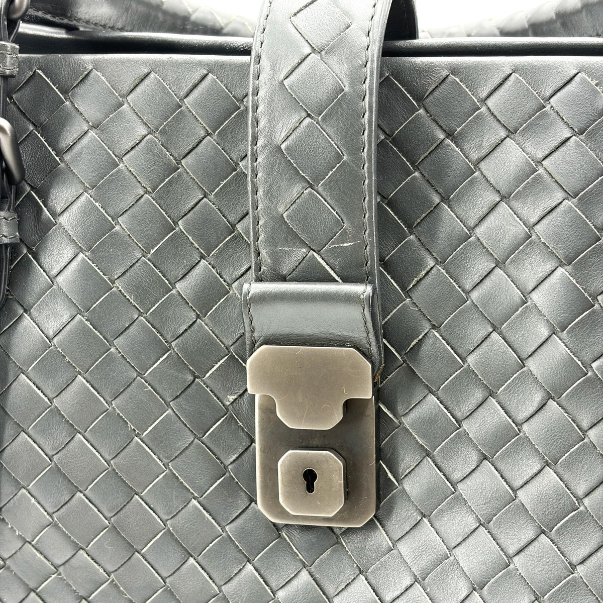 Bottega Veneta Roma Intrecciato Nappa, Gray, Leather, Handbag