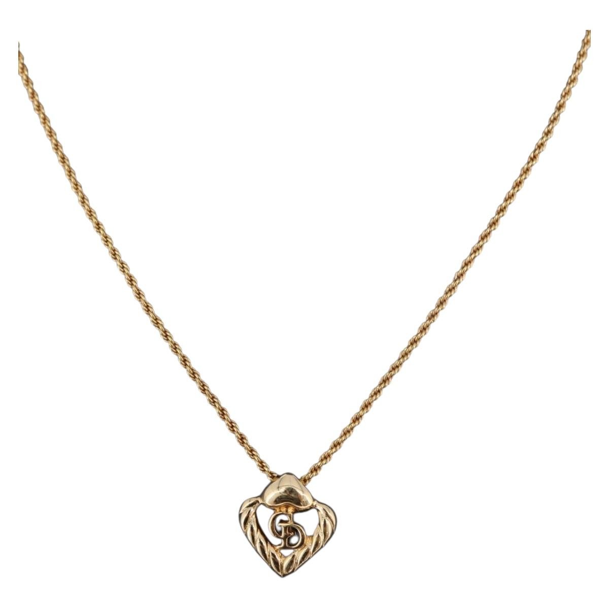 Christian Dior Vintage CD Heart Pendant Metal, Gold, Metal, Necklace