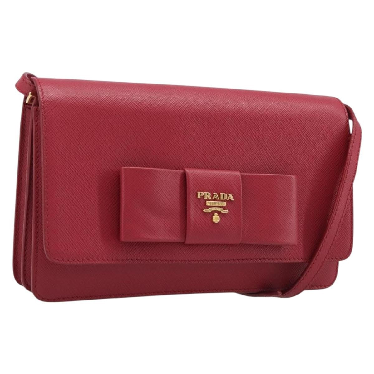 Prada Bow Wallet on Strap Saffiano Leather, Red, Leather, Crossbody Bag