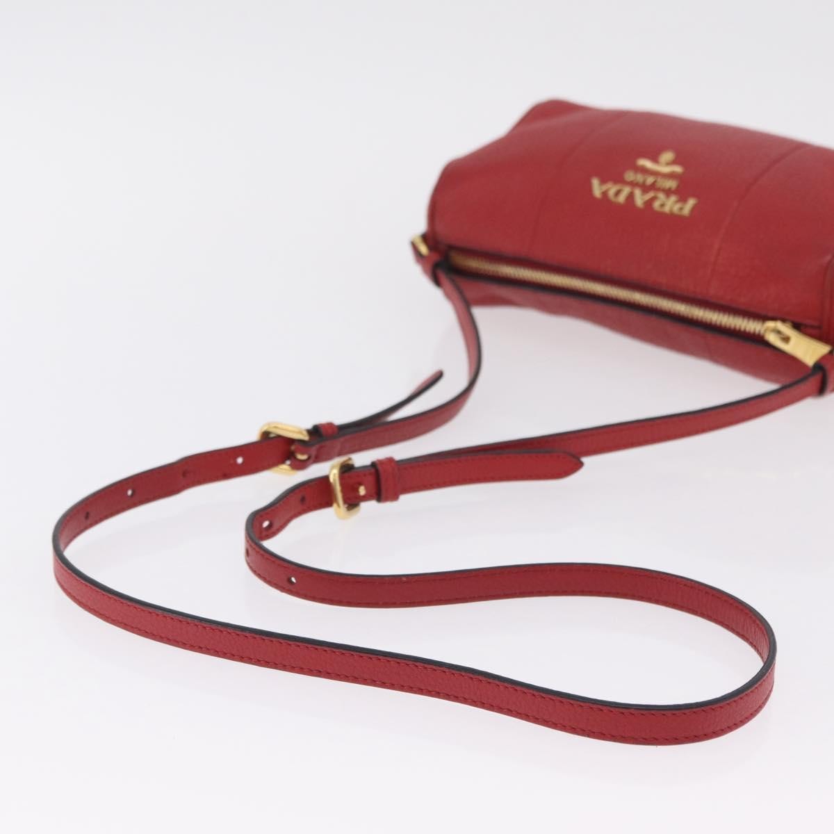 Prada Barrel Vitello Phenix, Red, Leather, Crossbody Bag