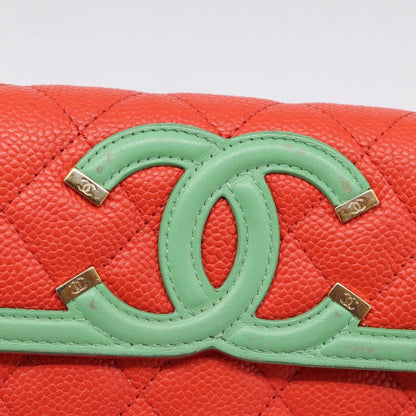 Chanel Filigree Flap Quilted Caviar, Red, Leather, Wallet