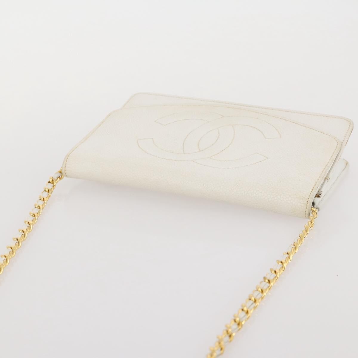 Chanel Vintage Timeless Wallet on Chain Caviar, White, Leather, Crossbody Bag