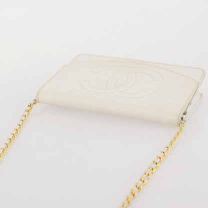 Chanel Vintage Timeless Wallet on Chain Caviar, White, Leather, Crossbody Bag