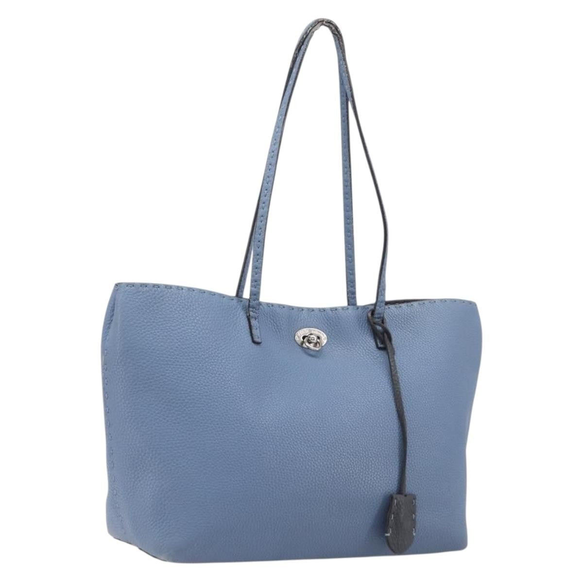 Fendi Selleria Carla Leather, Blue, Leather, Tote Bag