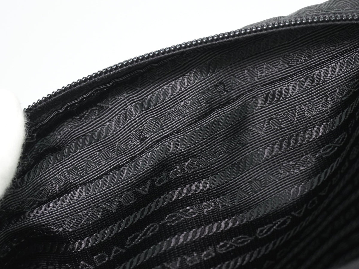 Prada Front Zip Messenger Quilted Tessuto, Black, Nylon, Shoulder Bag