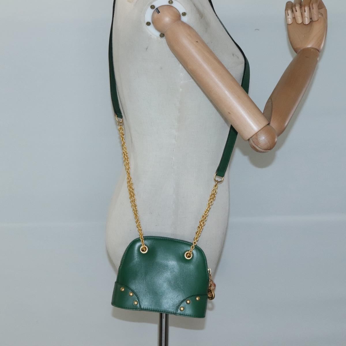 Celine Chain Vertical Quilted Lambskin, Green, Leather, Shoulder Bag