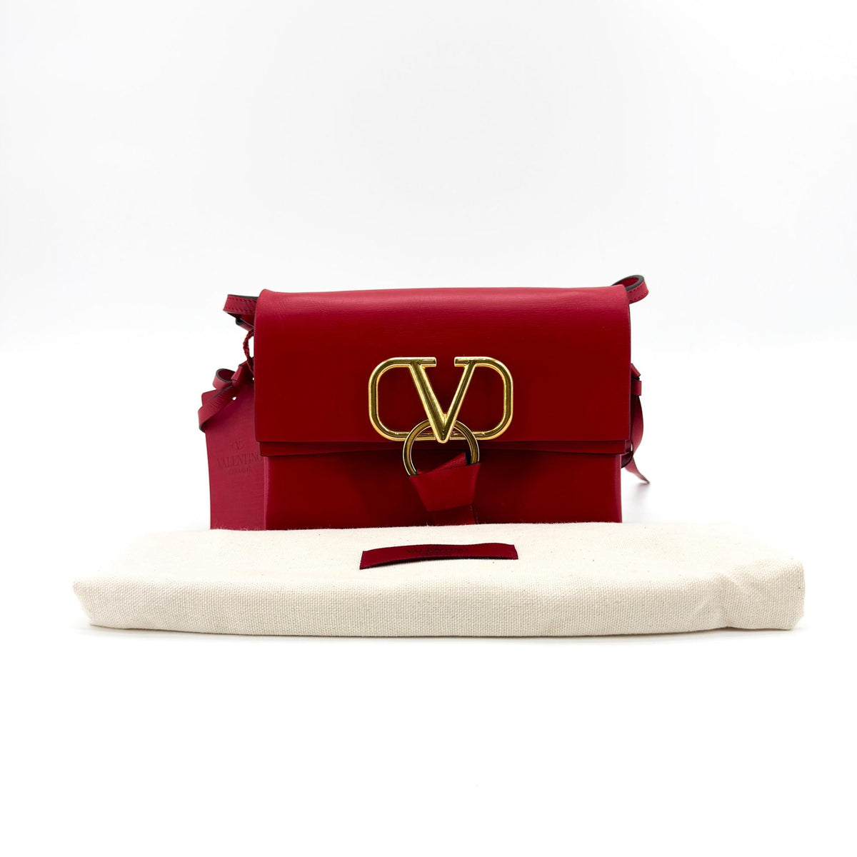 Valentino Garavani VRing Belt Leather, Red, Leather, Clutch
