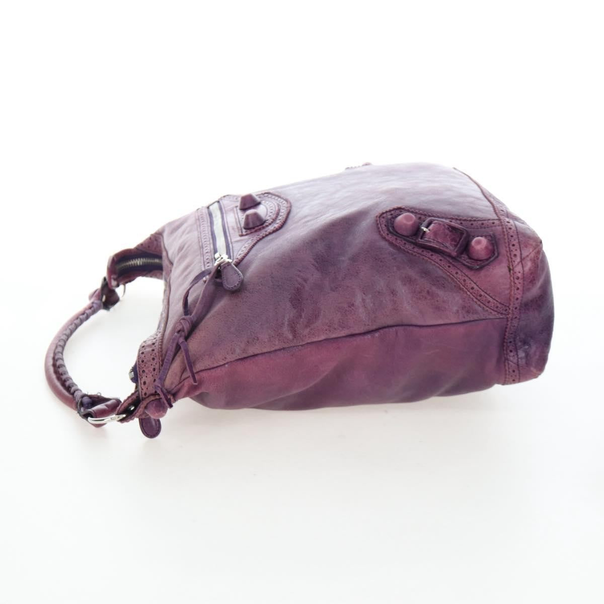 Balenciaga Covered Giant Brogues Day Hobo Leather, Purple, Leather, Shoulder Bag