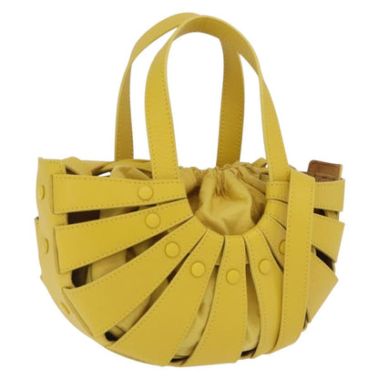 Bottega Veneta Shell Leather, Yellow, Leather, Handbag