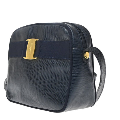 Salvatore Ferragamo Vara Bow Camera Leather, Navy, Leather, Shoulder Bag