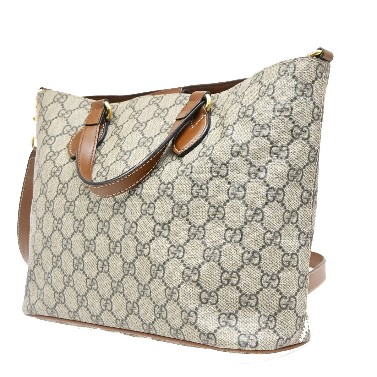 Gucci Convertible Soft GG Coated Canvas with Leather, Brown, Canvas, Tote Bag