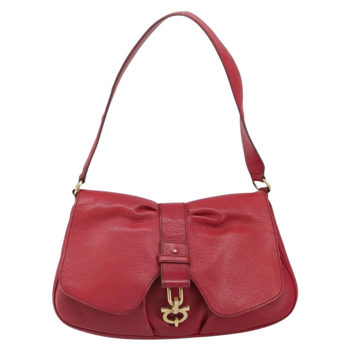 Salvatore Ferragamo Gancini Leather, Red, Leather, Shoulder Bag