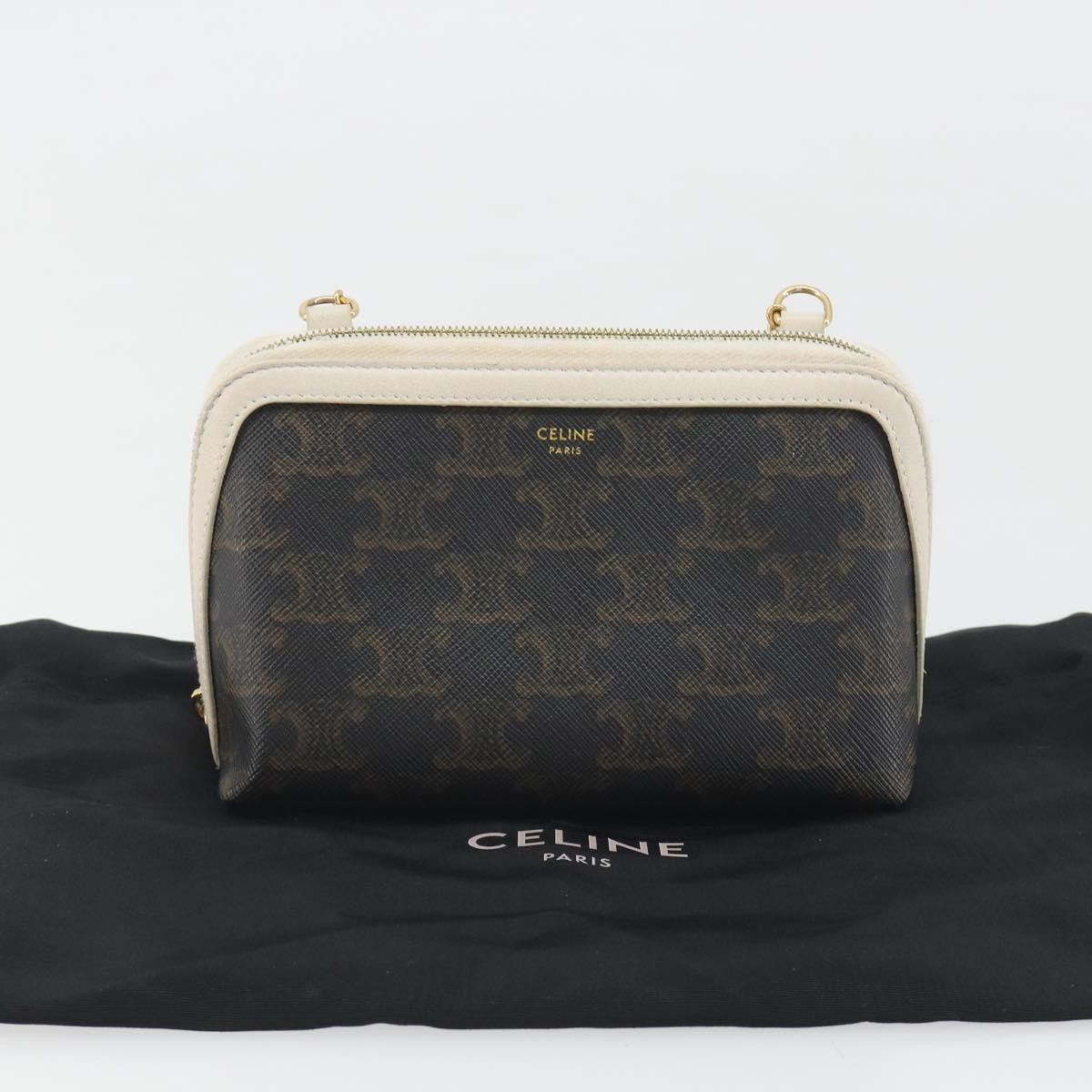 Celine Zip Around Chain Clutch Triomphe Coated Canvas, Brown, Canvas, Clutch
