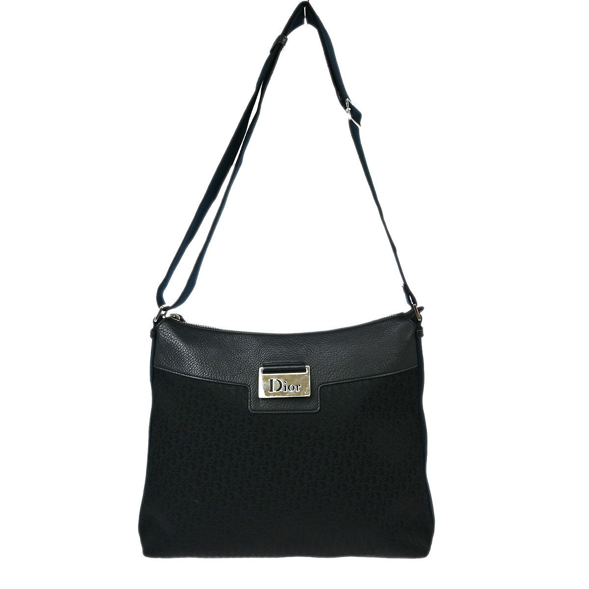 Christian Dior Vintage Street Chic Messenger Diorissimo Canvas and Leather, Black, Canvas, Shoulder Bag