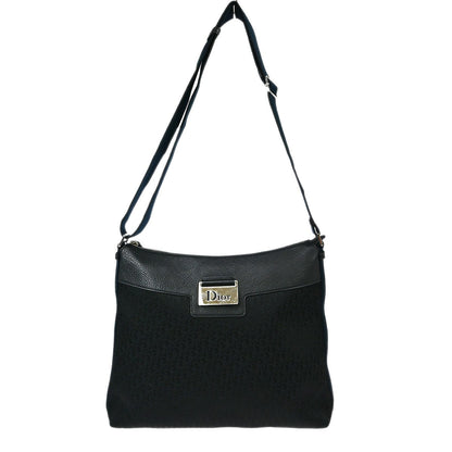 Christian Dior Vintage Street Chic Messenger Diorissimo Canvas and Leather, Black, Canvas, Shoulder Bag