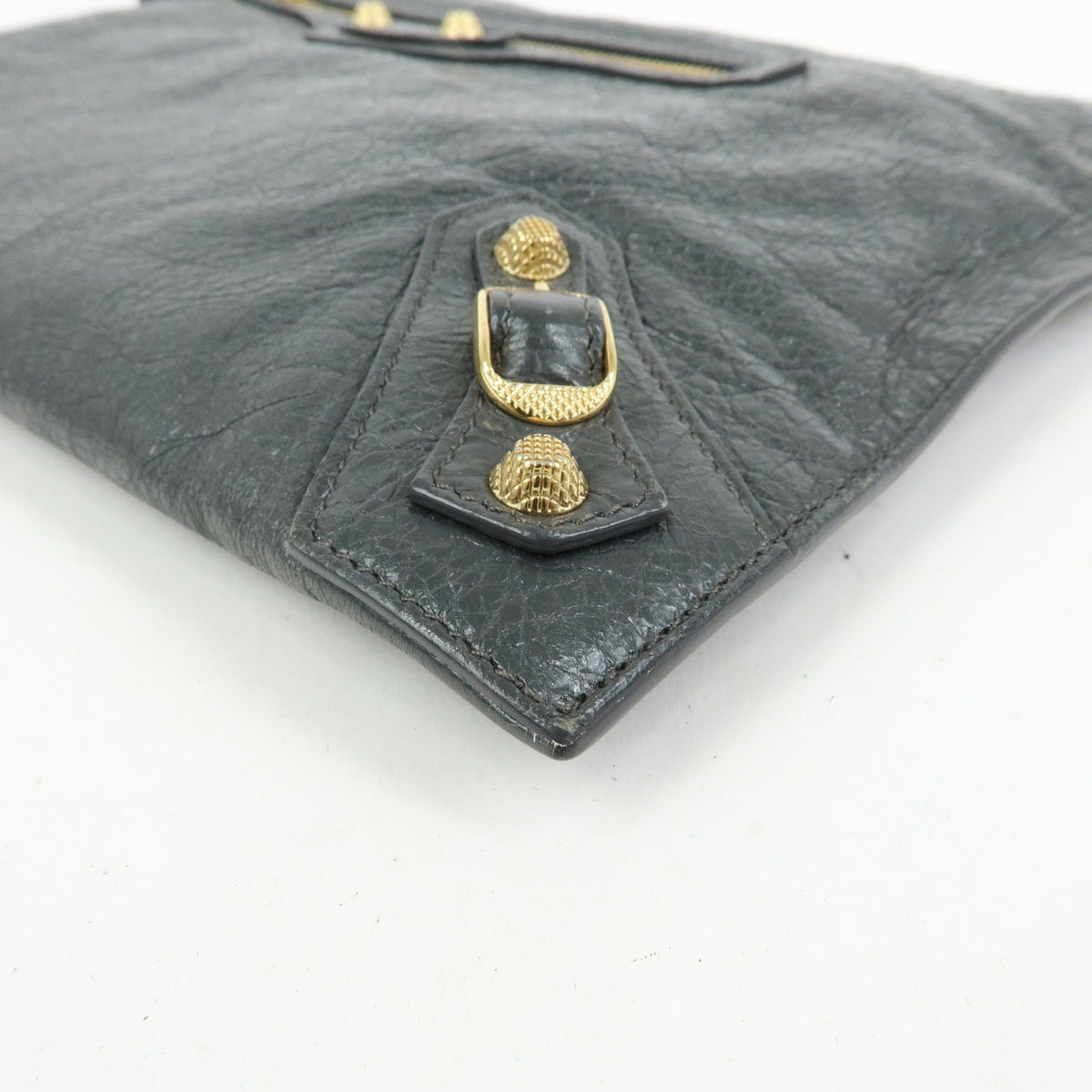 Balenciaga Zip Around Giant Studs Clutch Leather, Gray, Leather, Clutch