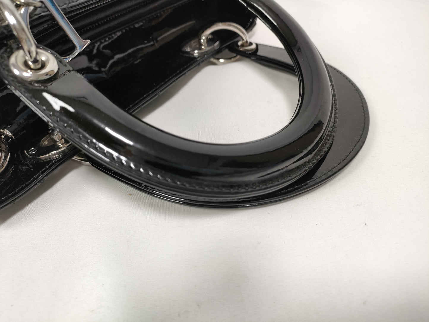 Christian Dior Lady Dior Patent, Black, Patent Leather, Handbag