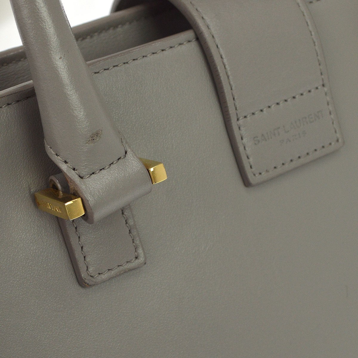 Saint Laurent Monogram Cabas Leather, Gray, Leather, Tote Bag